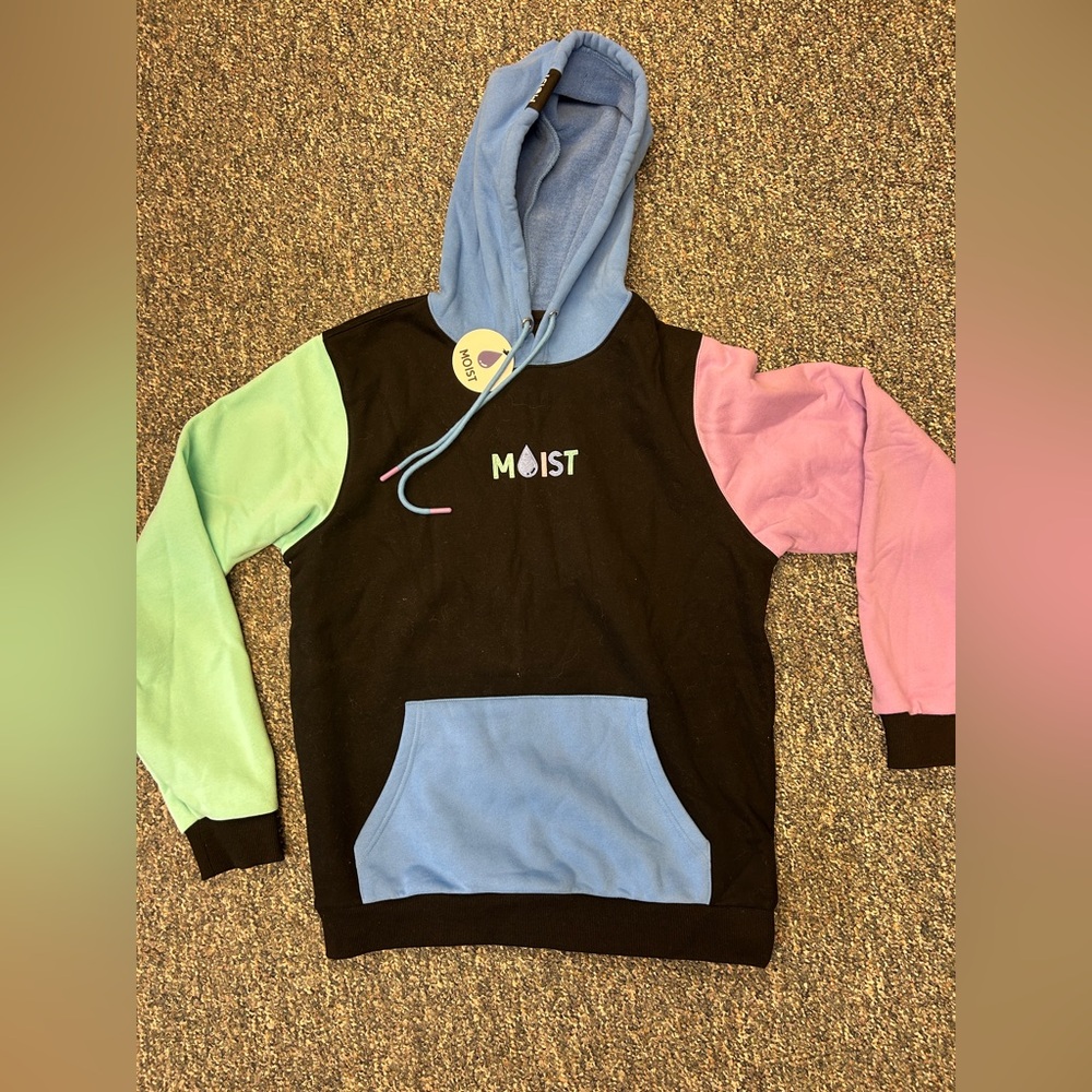 Warren James LLC Hoodie MOIST Word Embroidered Blue Black Purple Size Large